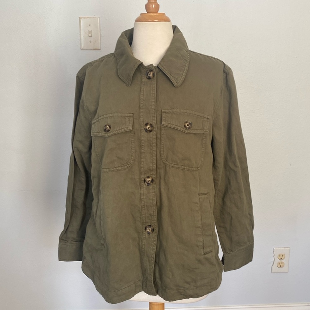 LOFT Military Olive Green Cotton Utility Jacket Size SP